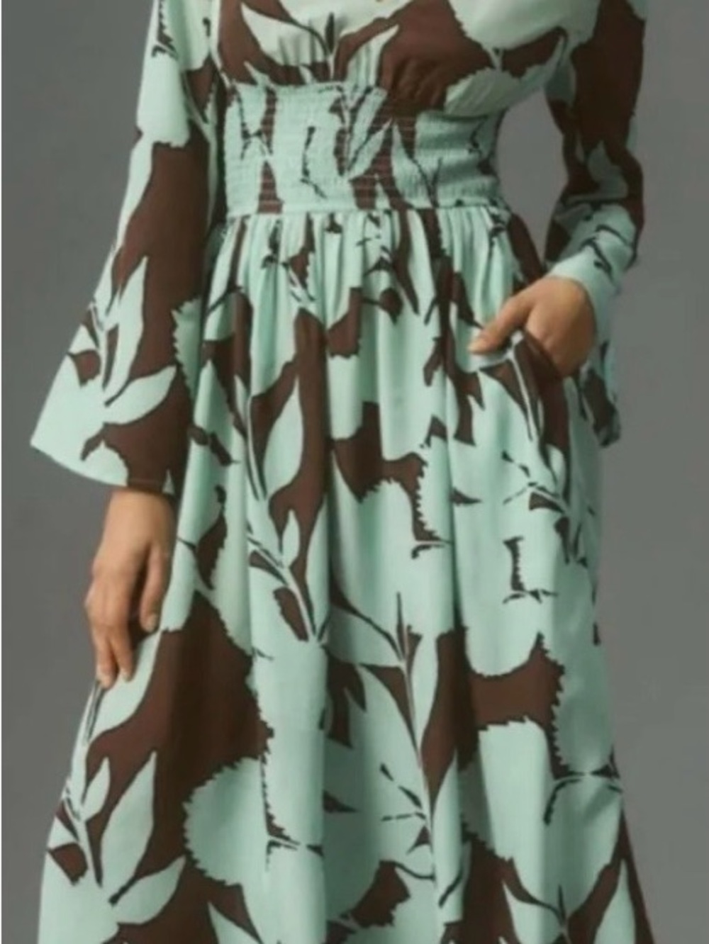 Anthropologie Dhruv Kapoor New Floral Smocked Waist Long Sleeve Maxi Dress
